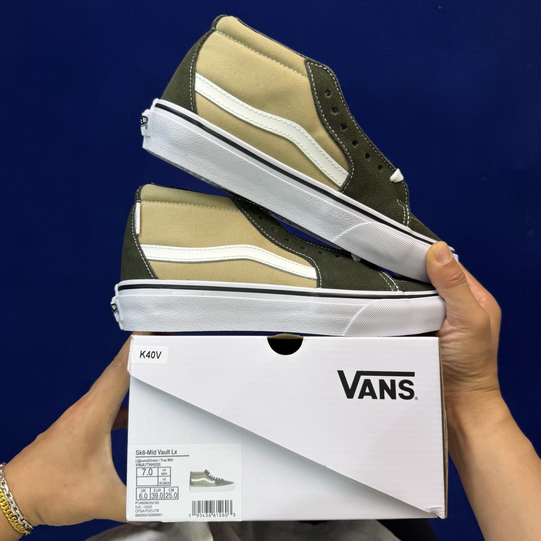 虎扑版！Vans Sk8-Mid 中帮 K40V军绿纯原级别外贸订单！万斯经典 硫化帆布板鞋正品海鸥线 