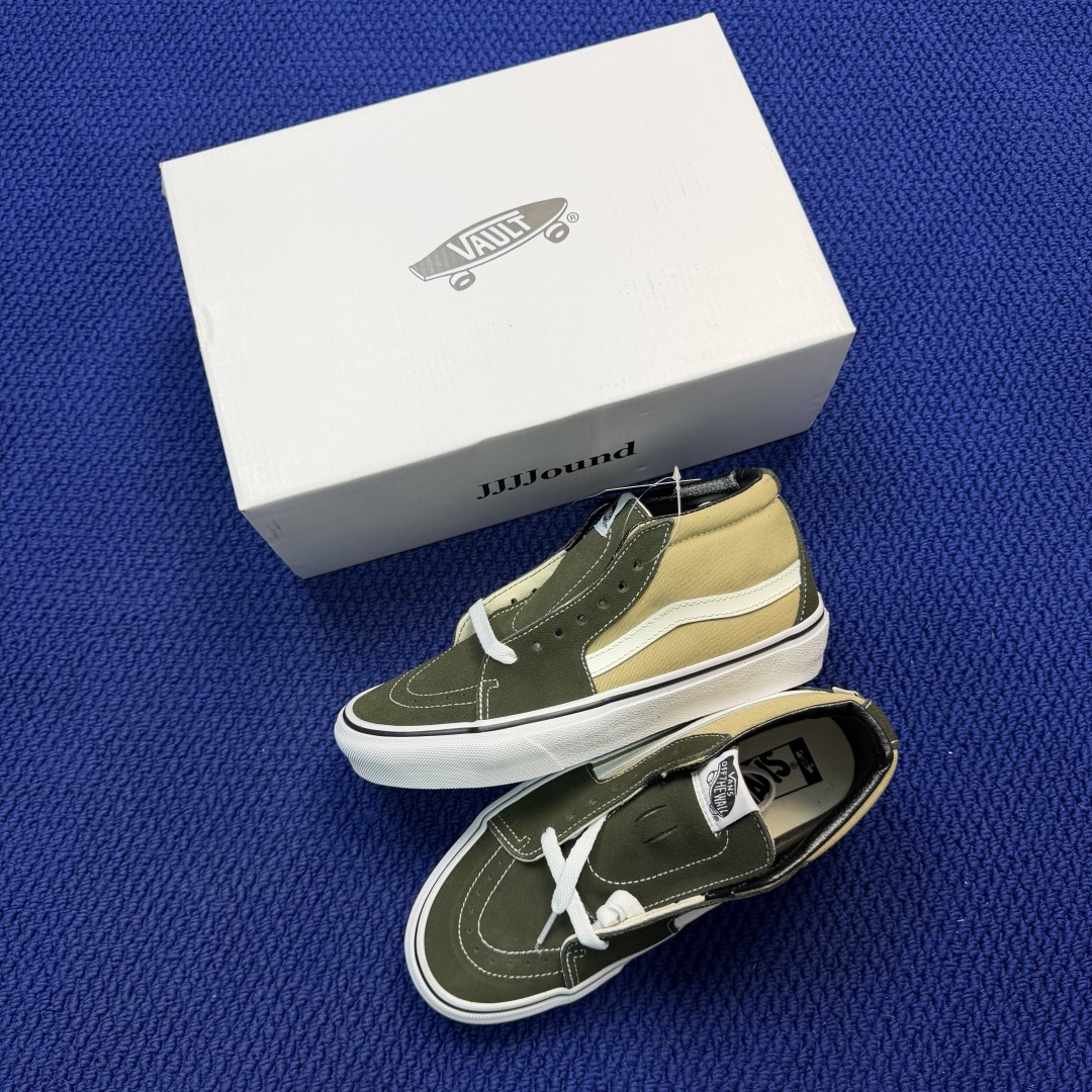 虎扑版！Vans Sk8-Mid 中帮 K40V军绿纯原级别外贸订单！万斯经典 硫化帆布板鞋正品海鸥线 