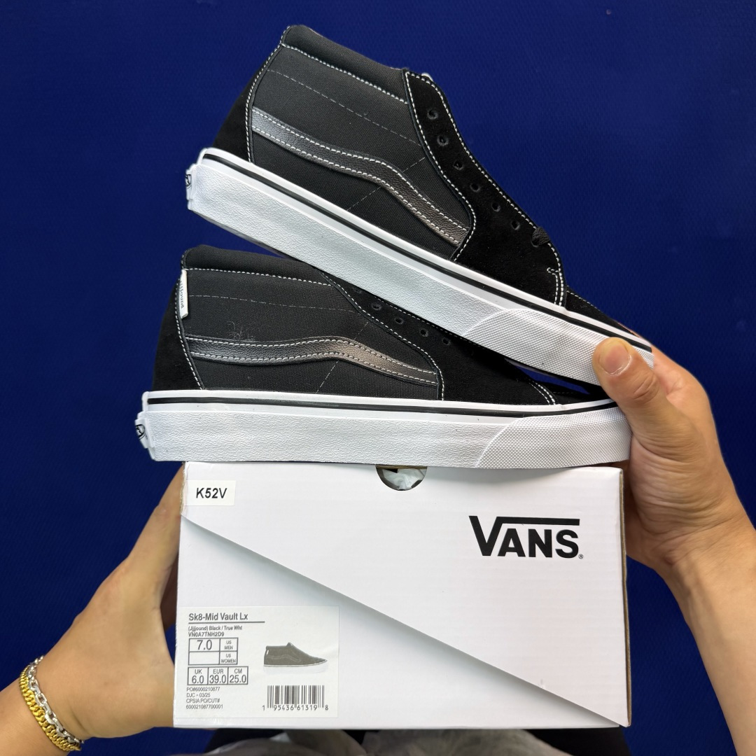 虎扑版！Vans Sk8-Mid 中帮 K52V黑色纯原级别外贸订单！万斯经典 硫化帆布板鞋正品海鸥线 