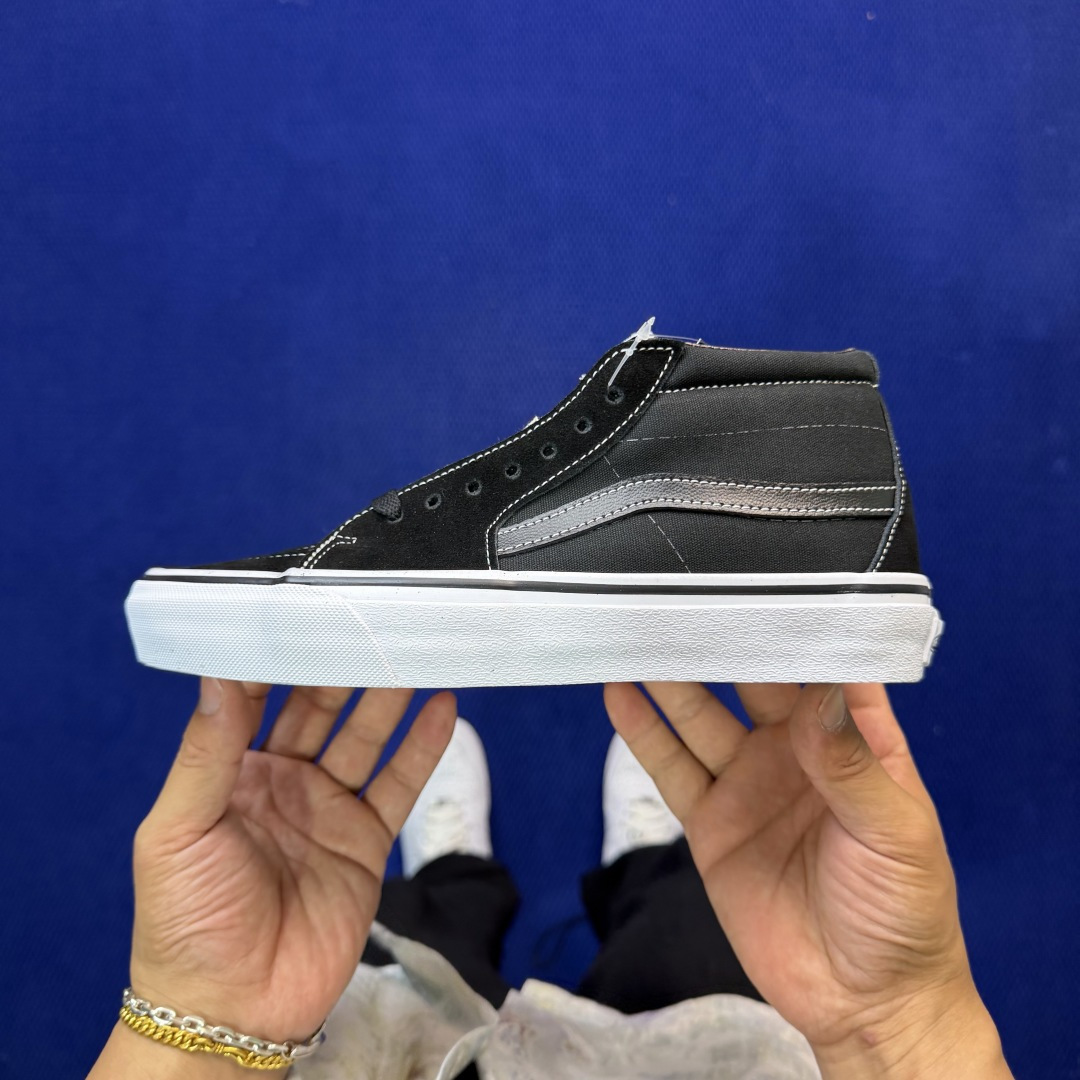 虎扑版！Vans Sk8-Mid 中帮 K52V黑色纯原级别外贸订单！万斯经典 硫化帆布板鞋正品海鸥线 