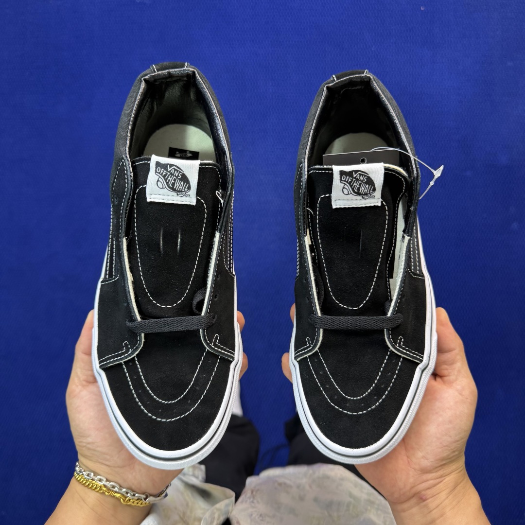 虎扑版！Vans Sk8-Mid 中帮 K52V黑色纯原级别外贸订单！万斯经典 硫化帆布板鞋正品海鸥线 