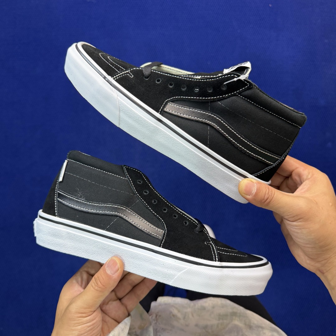 虎扑版！Vans Sk8-Mid 中帮 K52V黑色纯原级别外贸订单！万斯经典 硫化帆布板鞋正品海鸥线 