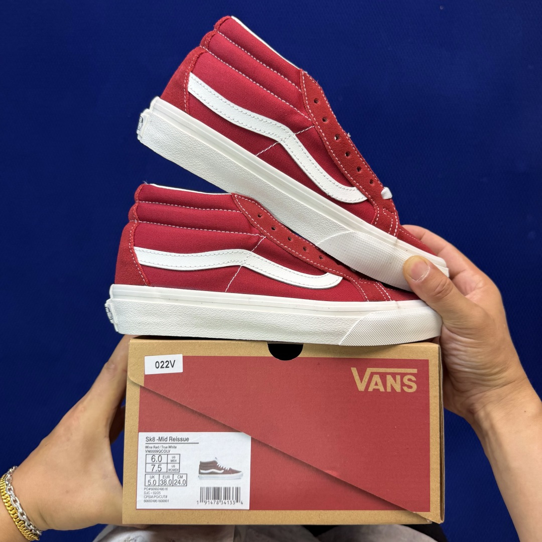 虎扑版！Vans Sk8-Mid 中帮 022V纯原级别外贸订单！万斯经典 硫化帆布板鞋正品海鸥线 鞋头