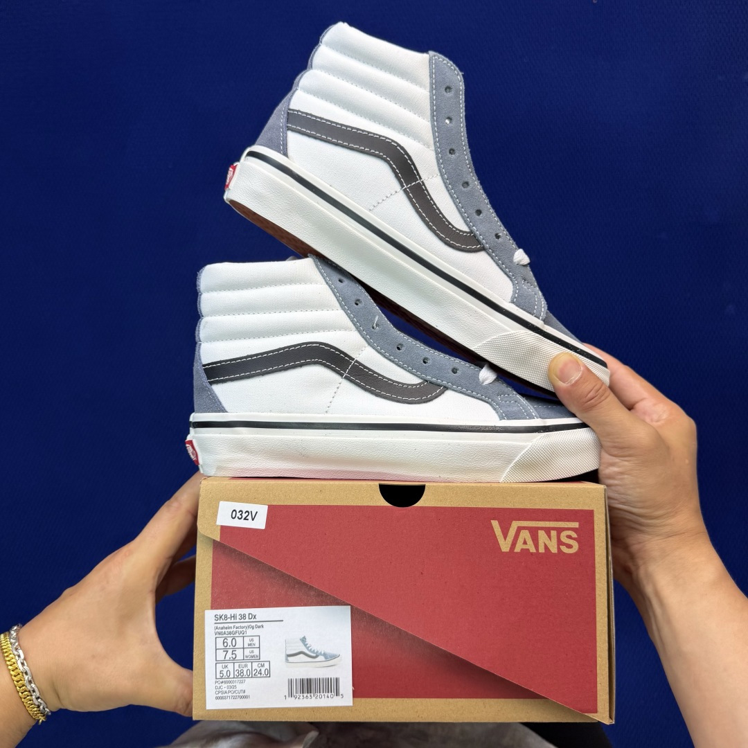虎扑版！Vans Sk8-Hi 高帮 032V纯原级别外贸订单！万斯经典 硫化帆布板鞋正品海鸥线 鞋头包