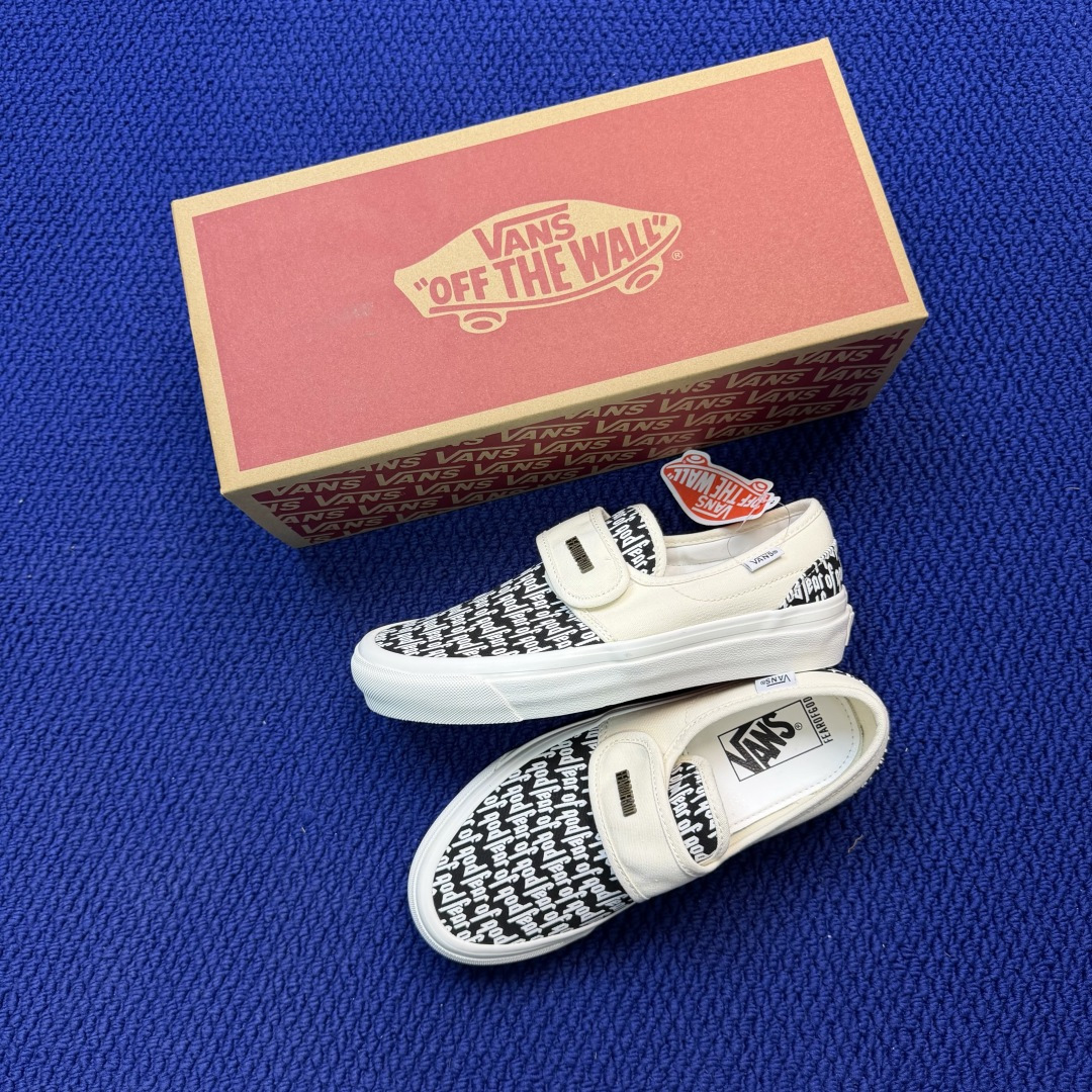 虎扑版！Vans Slip-On 绑带低帮 151VFOG联名米白纯原级别外贸订单！万斯经典 硫化帆布板
