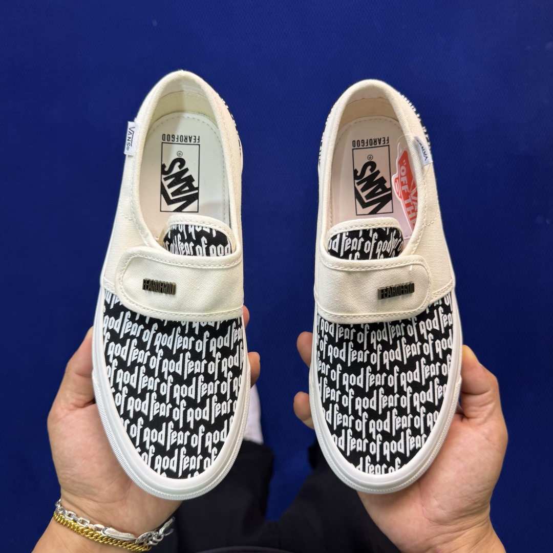 虎扑版！Vans Slip-On 绑带低帮 151VFOG联名米白纯原级别外贸订单！万斯经典 硫化帆布板