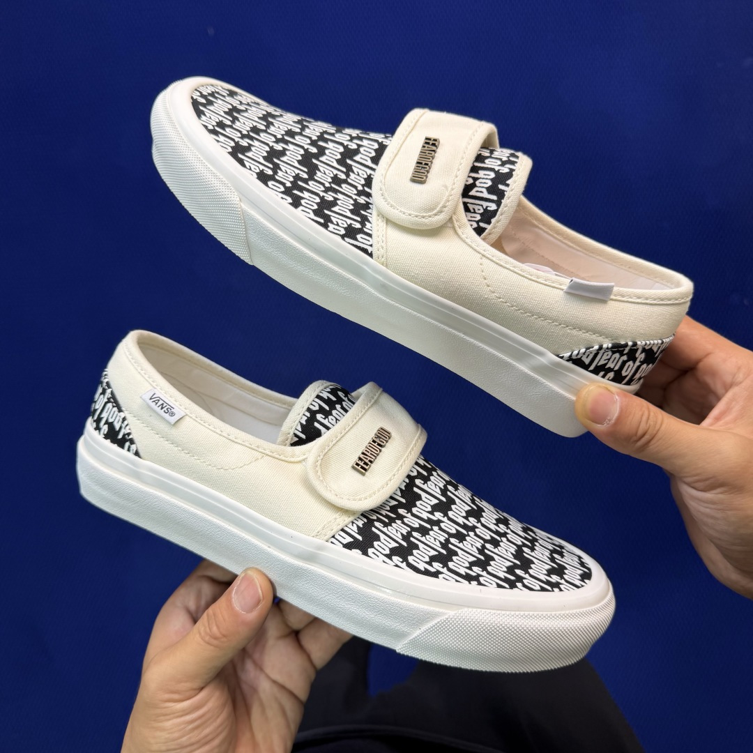 虎扑版！Vans Slip-On 绑带低帮 151VFOG联名米白纯原级别外贸订单！万斯经典 硫化帆布板