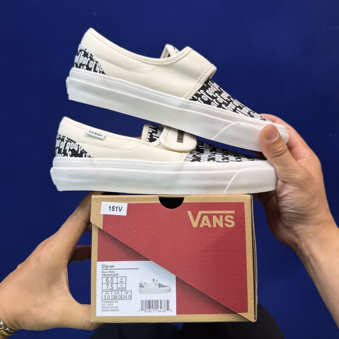 虎扑版！Vans Slip-On 绑带低帮 151VFOG联名米白纯原级别外贸订单！万斯经典 硫化帆布板