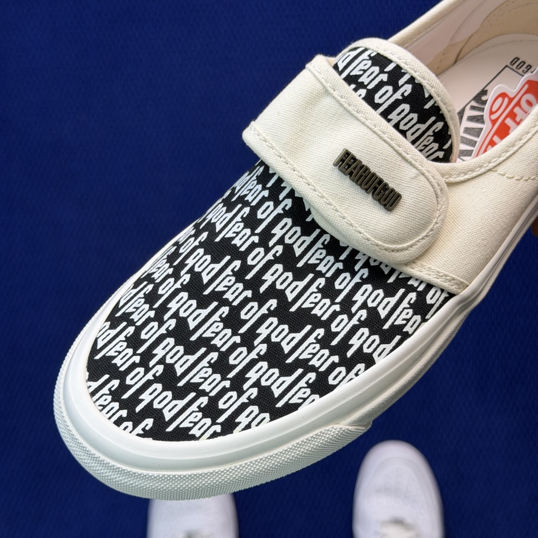 虎扑版！Vans Slip-On 绑带低帮 151VFOG联名米白纯原级别外贸订单！万斯经典 硫化帆布板