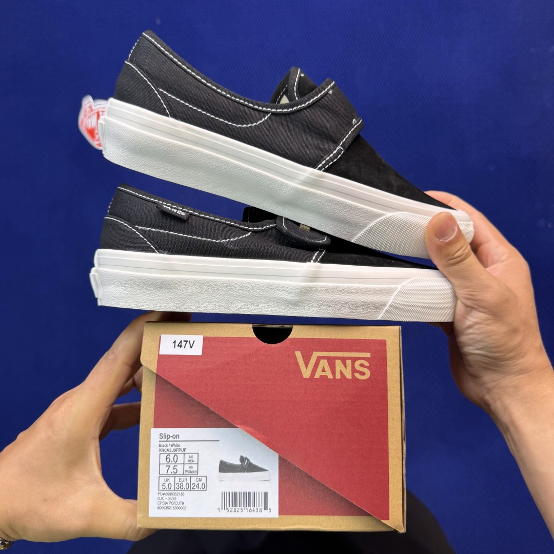 虎扑版！Vans Slip-On 绑带低帮 147VFOG联名米白纯原级别外贸订单！万斯经典 硫化帆布板