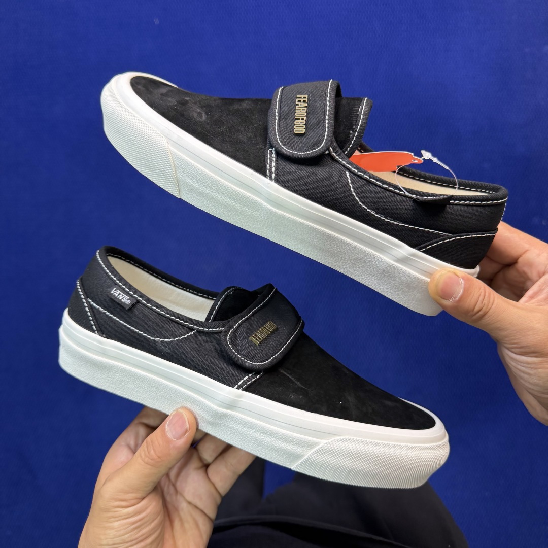 虎扑版！Vans Slip-On 绑带低帮 147VFOG联名米白纯原级别外贸订单！万斯经典 硫化帆布板