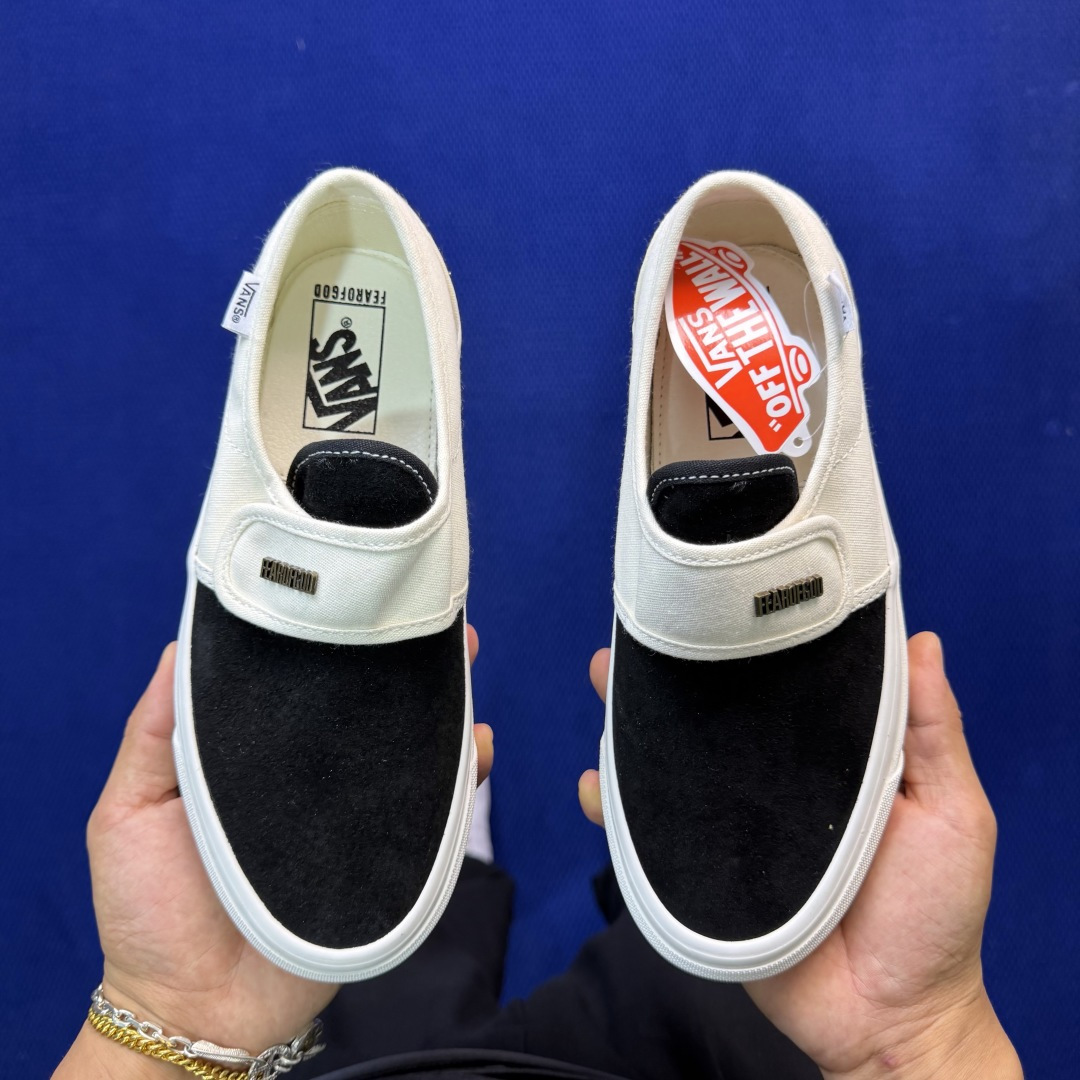 虎扑版！Vans Slip-On 绑带低帮 146VFOG联名米白纯原级别外贸订单！万斯经典 硫化帆布板