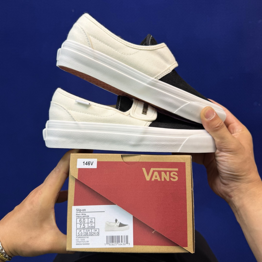 虎扑版！Vans Slip-On 绑带低帮 146VFOG联名米白纯原级别外贸订单！万斯经典 硫化帆布板