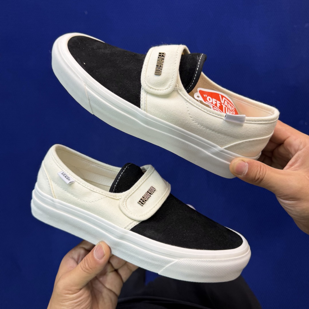虎扑版！Vans Slip-On 绑带低帮 146VFOG联名米白纯原级别外贸订单！万斯经典 硫化帆布板