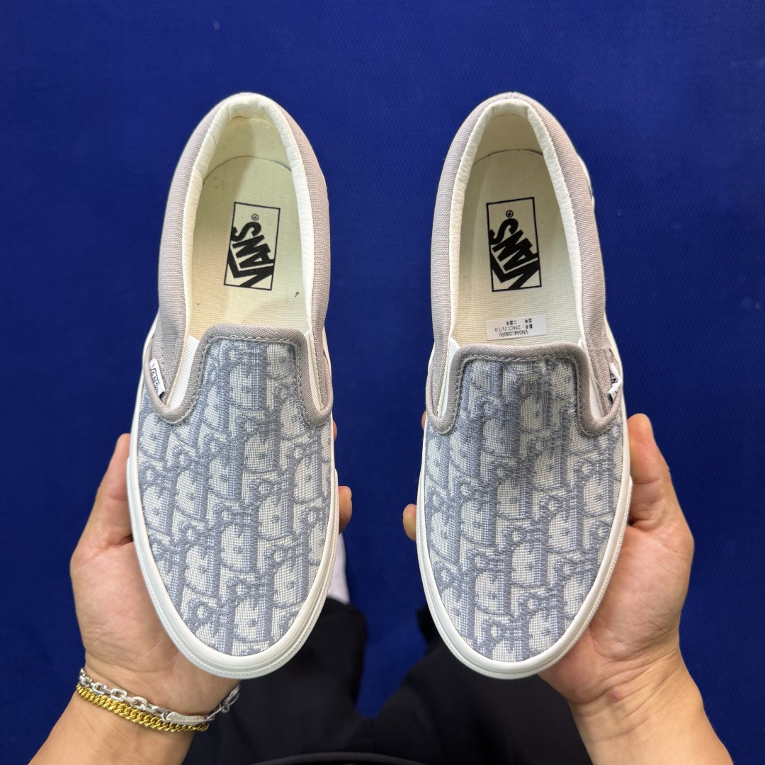 虎扑版！Vans Slip-On 低帮 5-20Dior联名米白纯原级别外贸订单！万斯经典 硫化帆布板鞋