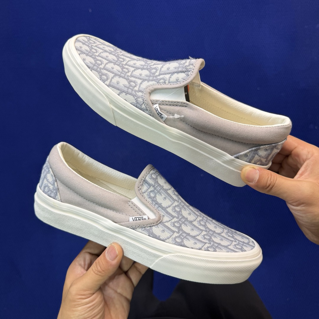 虎扑版！Vans Slip-On 低帮 5-20Dior联名米白纯原级别外贸订单！万斯经典 硫化帆布板鞋