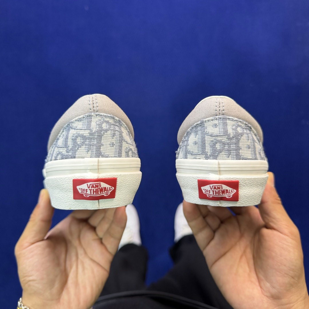 虎扑版！Vans Slip-On 低帮 5-20Dior联名米白纯原级别外贸订单！万斯经典 硫化帆布板鞋