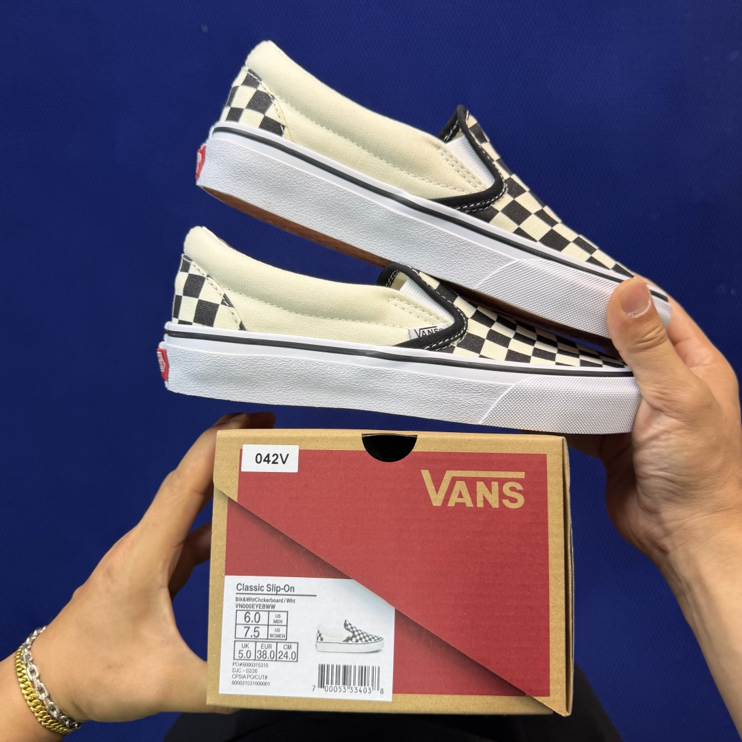 虎扑版！Vans Slip-On 低帮 042VDior联名米白纯原级别外贸订单！万斯经典 硫化帆布板鞋