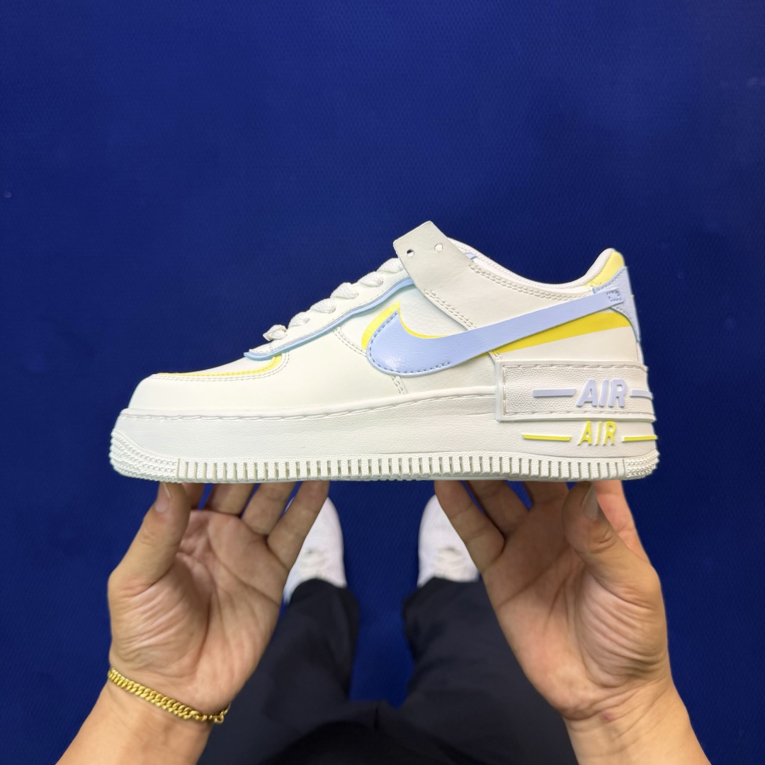 3A空军！马卡龙系列第62色：白蓝黄Nike AIR Force 1 Shadow 空军一号百分百每个配