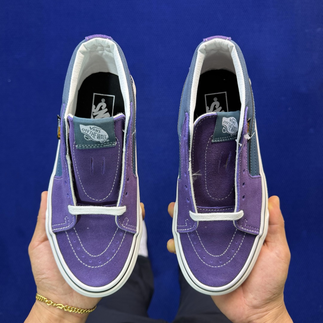 虎扑版！Vans Sk8-Mid 中帮 152V蓝紫纯原级别外贸订单！万斯经典 硫化帆布板鞋正品海鸥线 