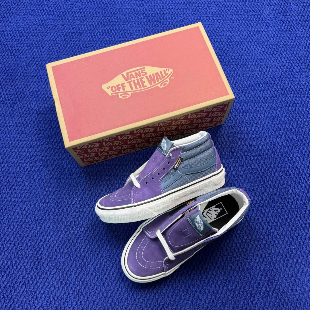 虎扑版！Vans Sk8-Mid 中帮 152V蓝紫纯原级别外贸订单！万斯经典 硫化帆布板鞋正品海鸥线 