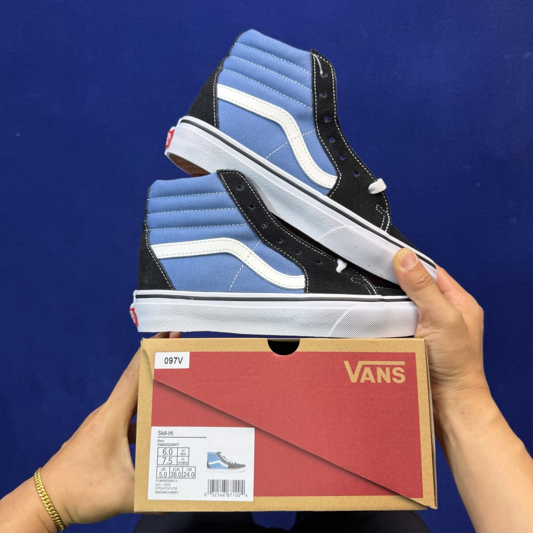 虎扑版！Vans Sk8-Hi 高帮 097V纯原级别外贸订单！万斯经典 硫化帆布板鞋正品海鸥线 鞋头包