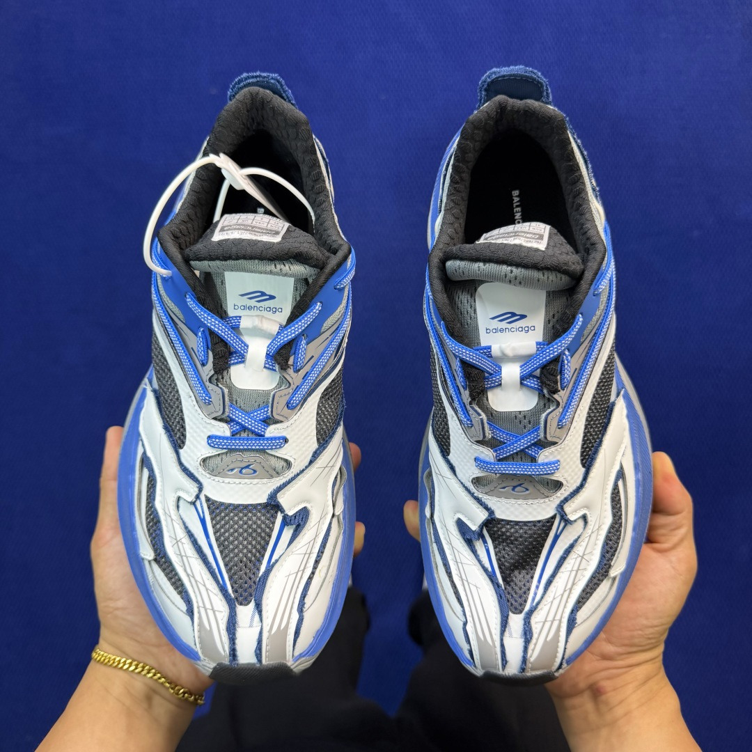 巴黎世家26代 Balenciaga巴黎世家 Jet 压纹印花 圆头厚底4.25cm 低帮 老爹鞋 白蓝