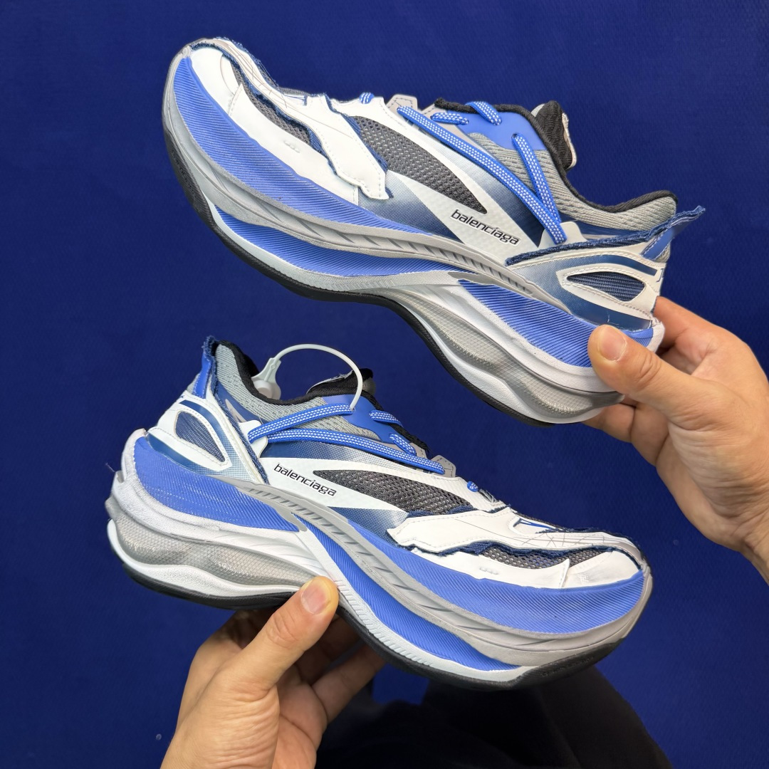 巴黎世家26代 Balenciaga巴黎世家 Jet 压纹印花 圆头厚底4.25cm 低帮 老爹鞋 白蓝
