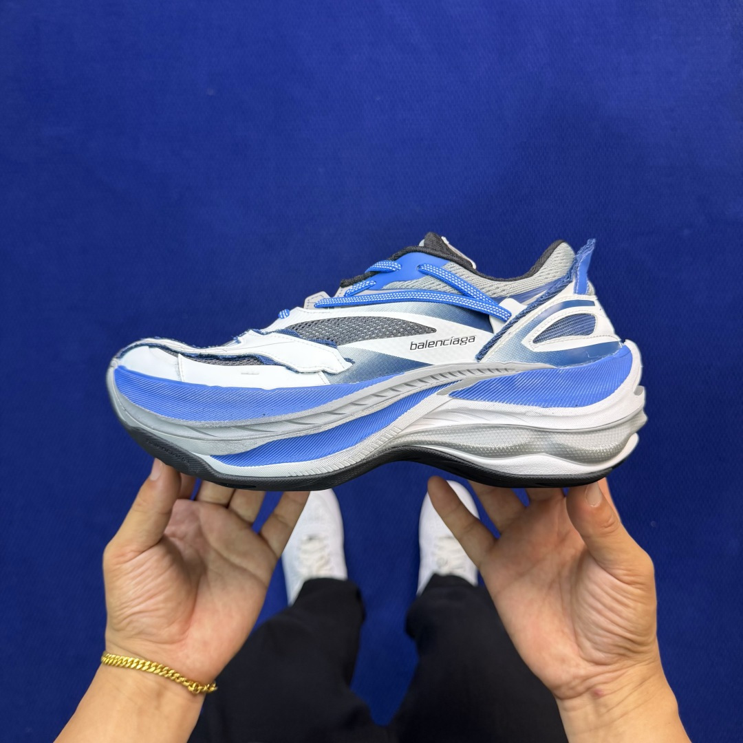 巴黎世家26代 Balenciaga巴黎世家 Jet 压纹印花 圆头厚底4.25cm 低帮 老爹鞋 白蓝