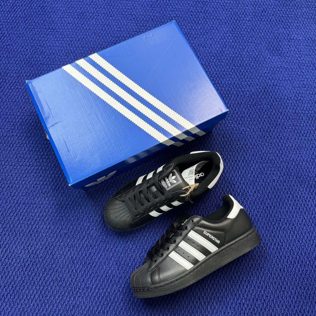 顶级全头层！经典贝壳头adlidas Superstar 黑色货号：JI0079 Size：36-45带