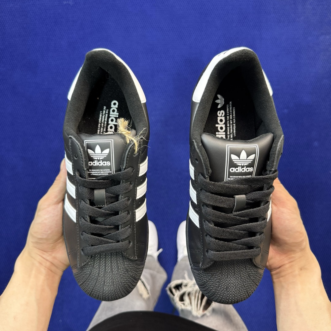 顶级全头层！经典贝壳头adlidas Superstar 黑色货号：JI0079 Size：36-45带