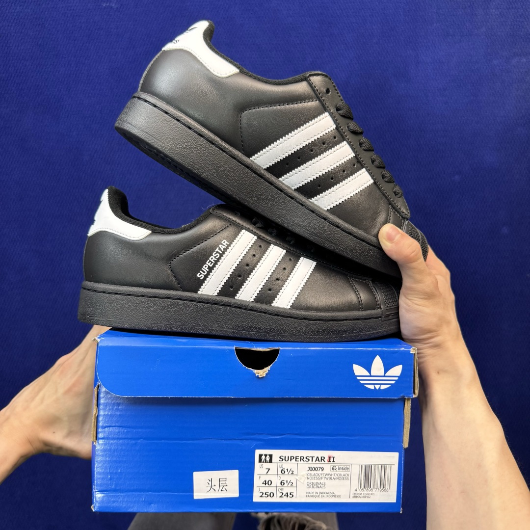 顶级全头层！经典贝壳头adlidas Superstar 黑色货号：JI0079 Size：36-45带