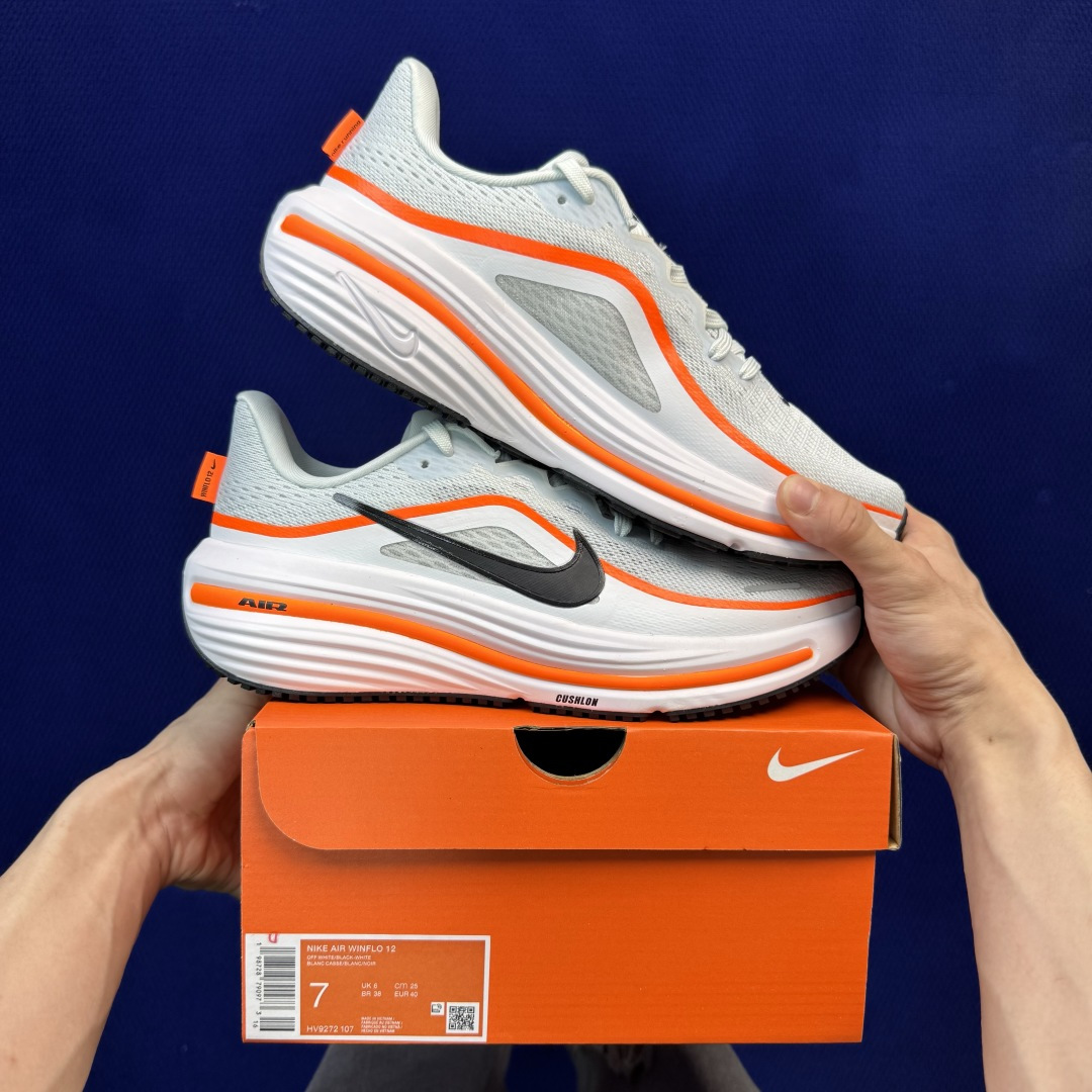 大厂纯原1:1！Nike Winflo 12 跑步鞋公司级 第2色: 白黑橙货号：HV9272-107 