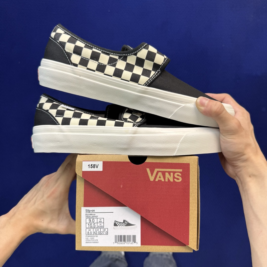 虎扑版！Vans Slip-On 绑带低帮 158V纯原级别外贸订单！万斯经典 硫化帆布板鞋正品海鸥线 