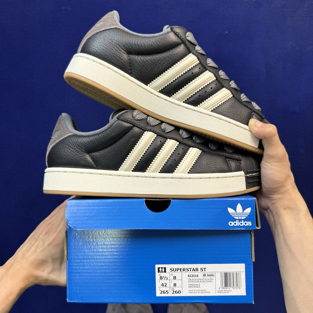 DT过验版！经典贝壳头 三代adlidas originals Superstar ST 黑米货号：KI