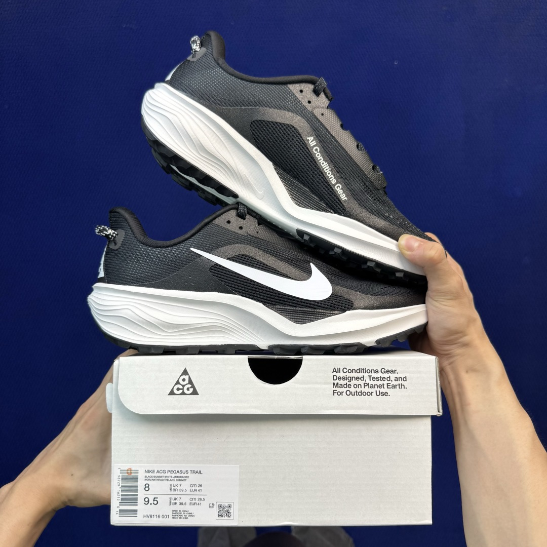 大厂纯原1:1！Nike ACG PEGASUS TRAIL 越野跑步鞋公司级 第1色:黑白货号：HV8