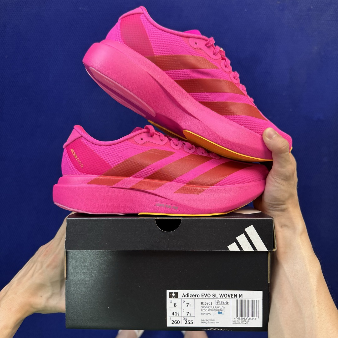 新版 AD Adizero Evo SL 阿迪达斯马拉松跑步鞋轻量Q弹缓震跑鞋新体验！第45色:大红色货