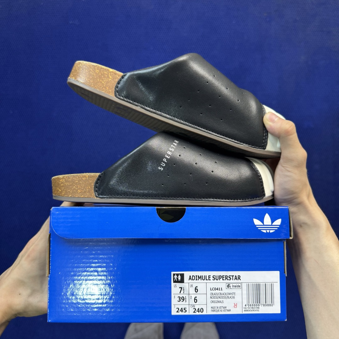 阿迪勃肯鞋拖鞋 第12色:光面皮黑白棕贝壳头adidas originals Adimule Super