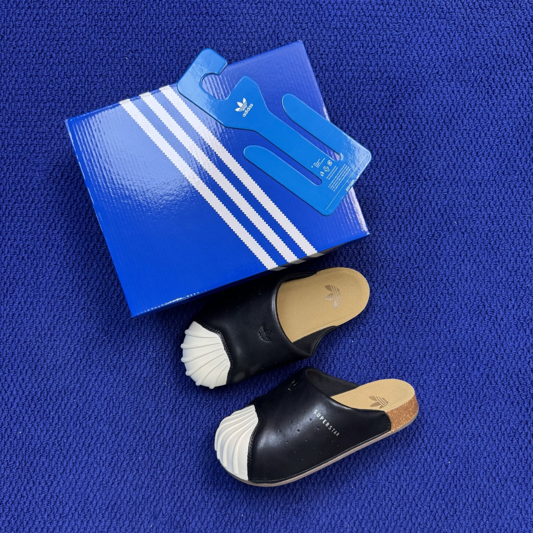 阿迪勃肯鞋拖鞋 第12色:光面皮黑白棕贝壳头adidas originals Adimule Super