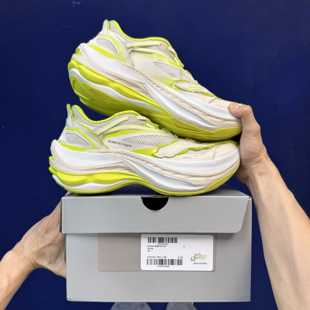 巴黎世家26代 Balenciaga巴黎世家 Jet 压纹印花 圆头厚底4.25cm 低帮 老爹鞋 白绿