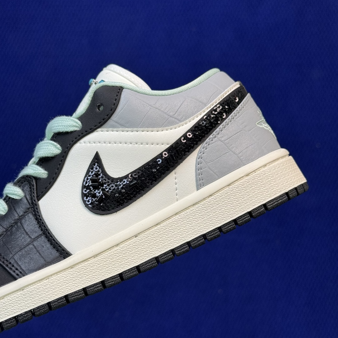 DF版 顶级性价比低帮！第190色:鳄鱼纹帆白Air Jordan AJ1 Low 低帮系列鞋型细节堪称