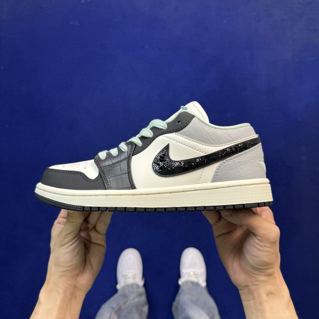 DF版 顶级性价比低帮！第190色:鳄鱼纹帆白Air Jordan AJ1 Low 低帮系列鞋型细节堪称