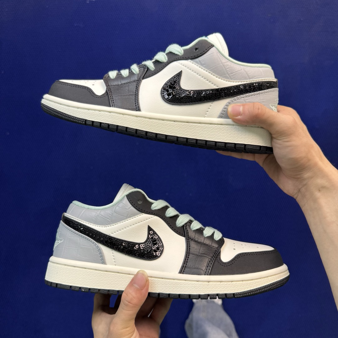 DF版 顶级性价比低帮！第190色:鳄鱼纹帆白Air Jordan AJ1 Low 低帮系列鞋型细节堪称