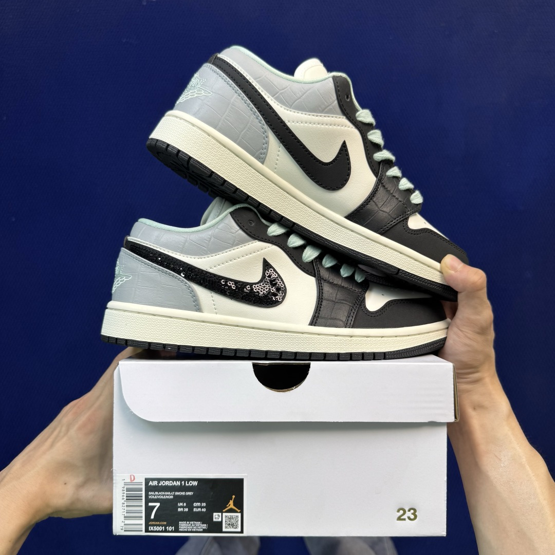DF版 顶级性价比低帮！第190色:鳄鱼纹帆白Air Jordan AJ1 Low 低帮系列鞋型细节堪称