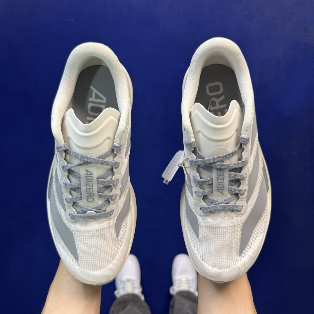 新版 AD Adizero Evo SL 阿迪达斯马拉松跑步鞋轻量Q弹缓震跑鞋新体验！第46色:白灰色货