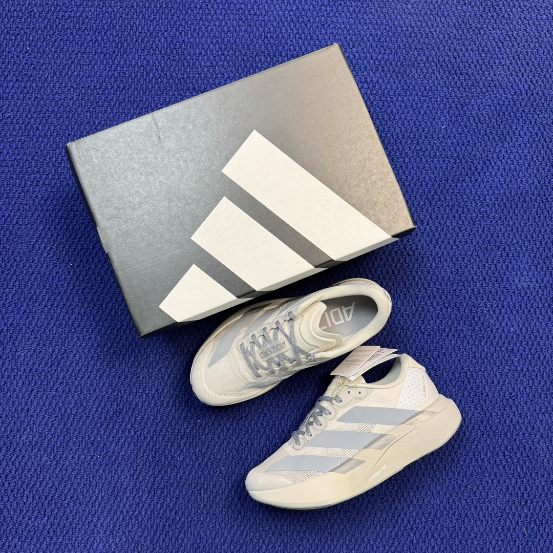 新版 AD Adizero Evo SL 阿迪达斯马拉松跑步鞋轻量Q弹缓震跑鞋新体验！第46色:白灰色货