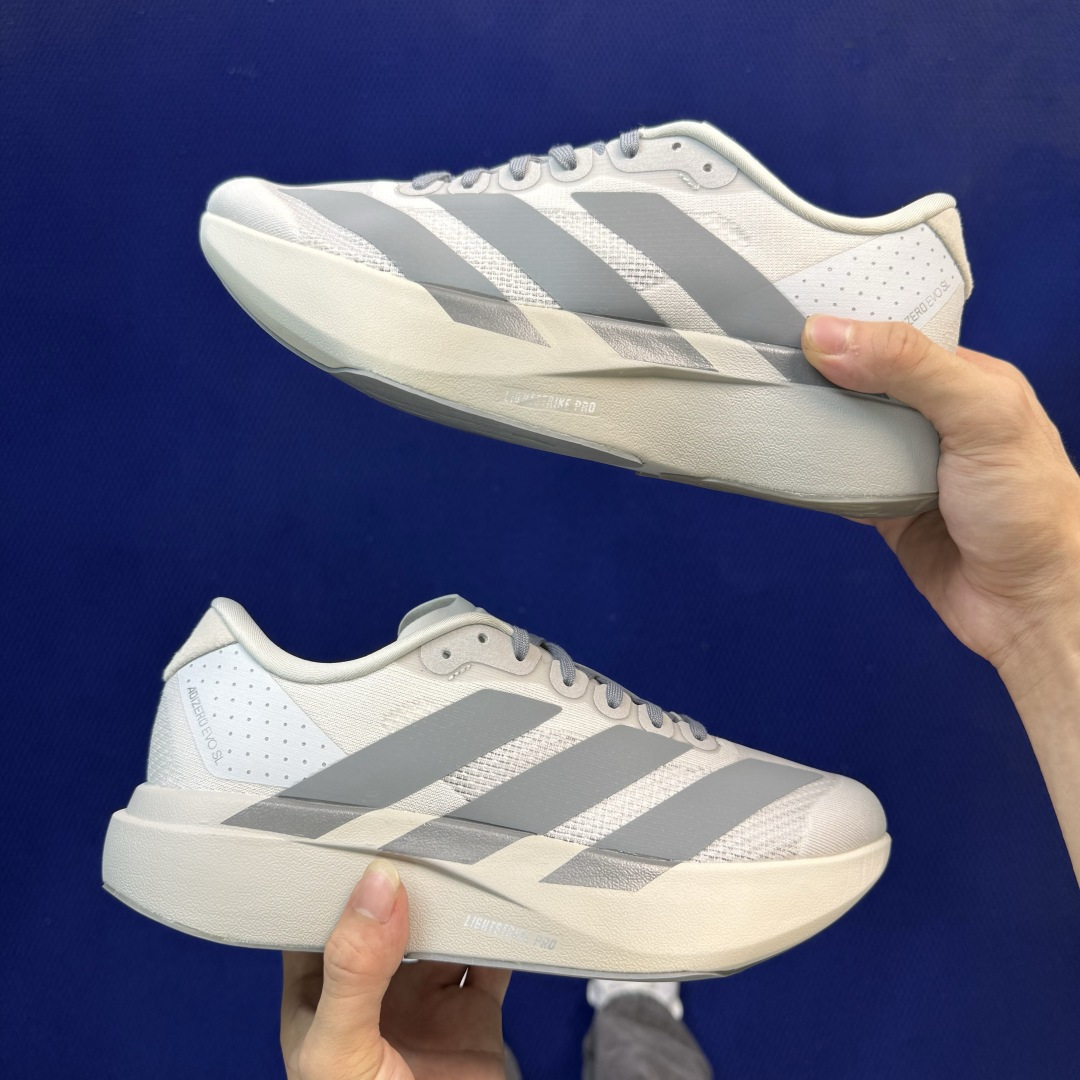 新版 AD Adizero Evo SL 阿迪达斯马拉松跑步鞋轻量Q弹缓震跑鞋新体验！第46色:白灰色货