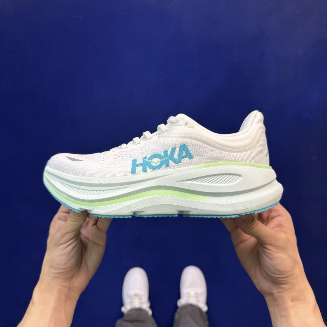 Hoka One One Bondi 9 跑步鞋纯原大厂出品！品质库存稳定放心推！第17色：白色/绿蓝货