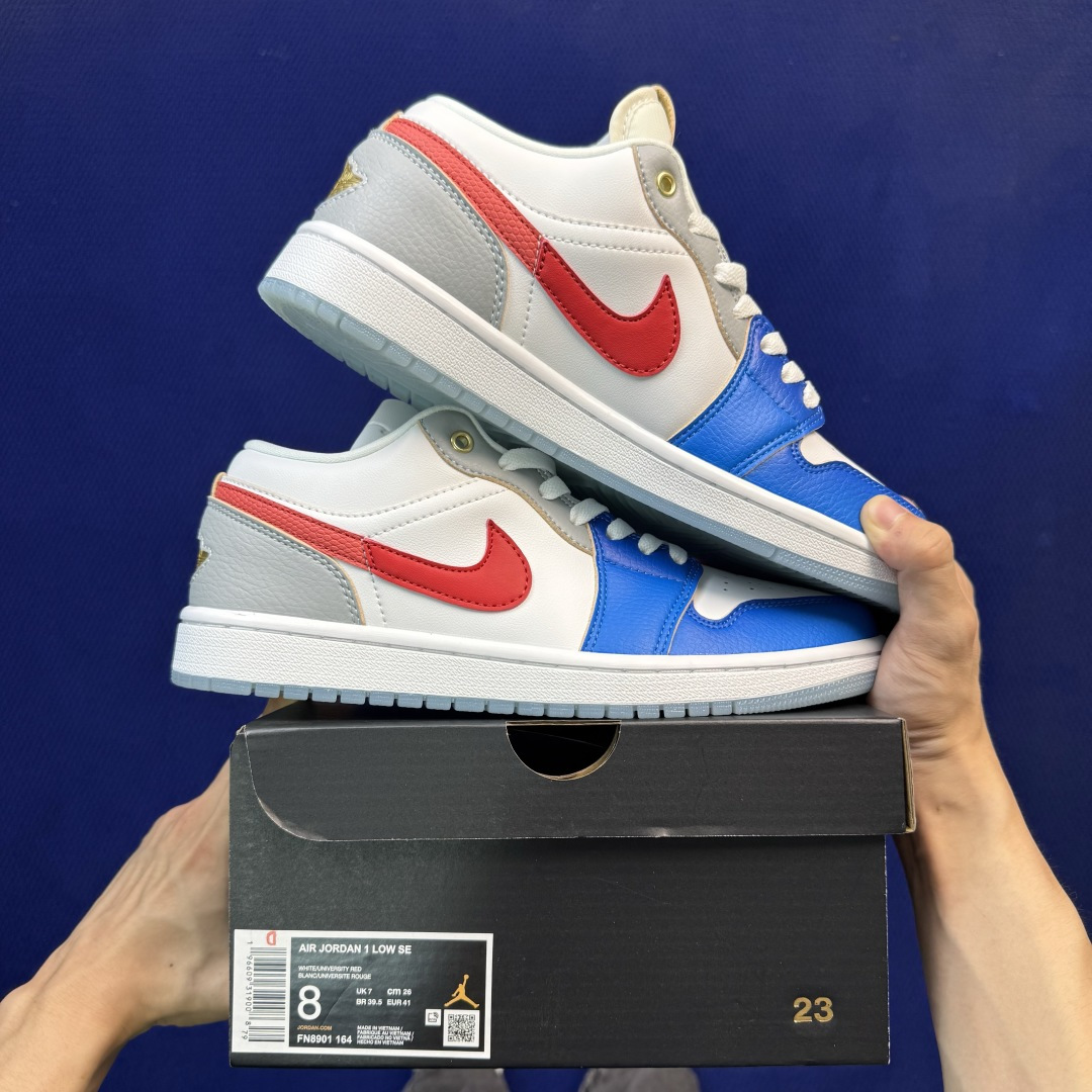 DF版 顶级性价比低帮！第191色:白蓝红美国队Air Jordan AJ1 Low 低帮系列鞋型细节堪