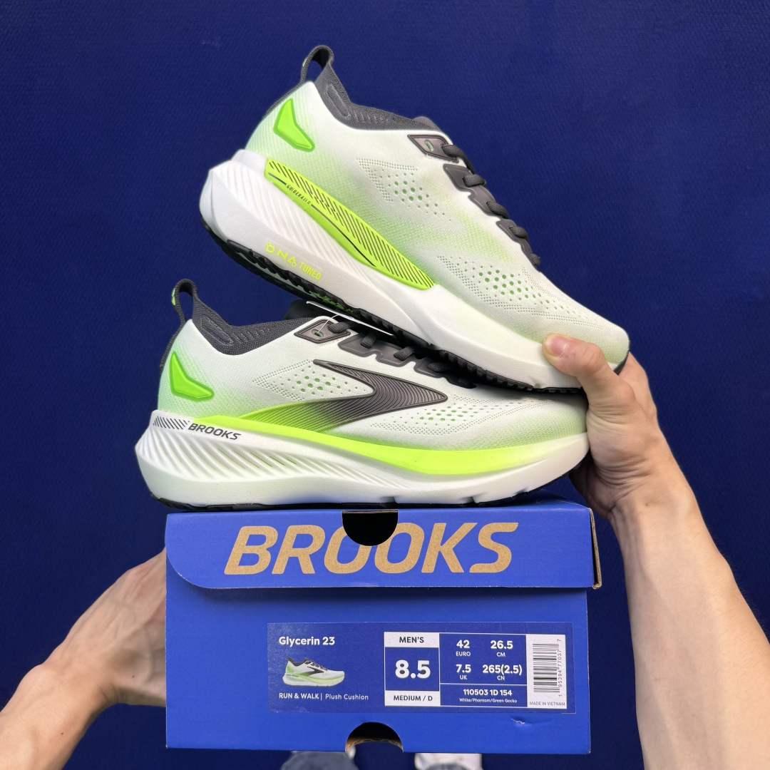 Brooks布鲁克斯 GLYCERIN 23 跑步鞋 第4色:白绿 货号：-1D-154 尺码：36-45带半码